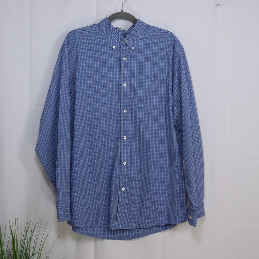 Eddie Bauer Button Down Shirt Mens L Blue Check Relaxed Fit Long Sleeve